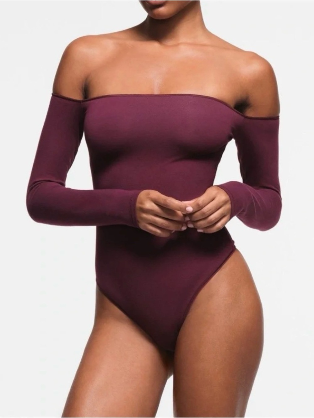SKIMS *NWT COTTON JERSEY OFF THE SHOULDER BODYSUIT | COLOR: DEEP BERRY | SIZE: S